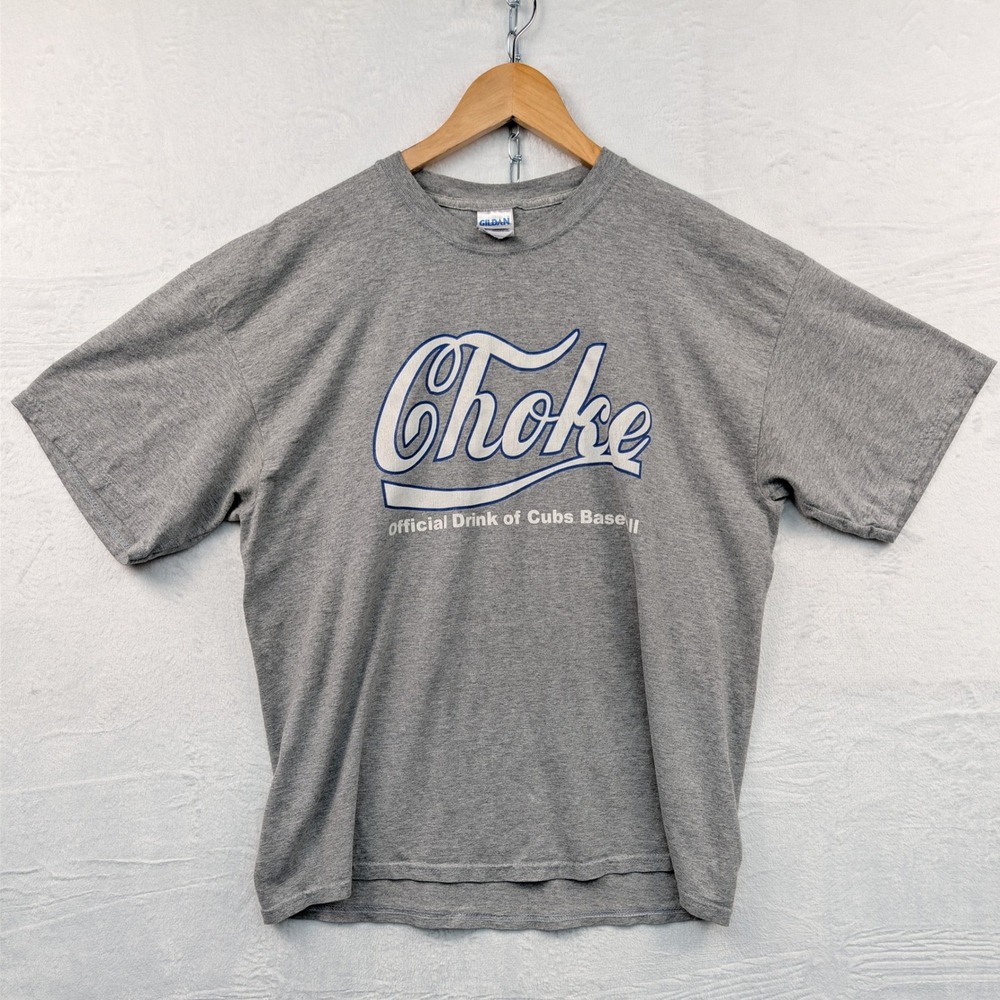VTG Funny T-Shirt Men's XL Gray Choke Cubs Baseball Parody Graphic Coke Y2K
